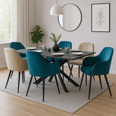 Masa de dining extensibila 160-200 cm din MDF si metal gri inchis Mod